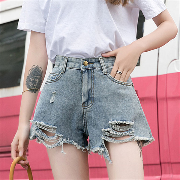 Pantaloni scurți de damă actuali cu talie înaltă și motive rupte în trei culori