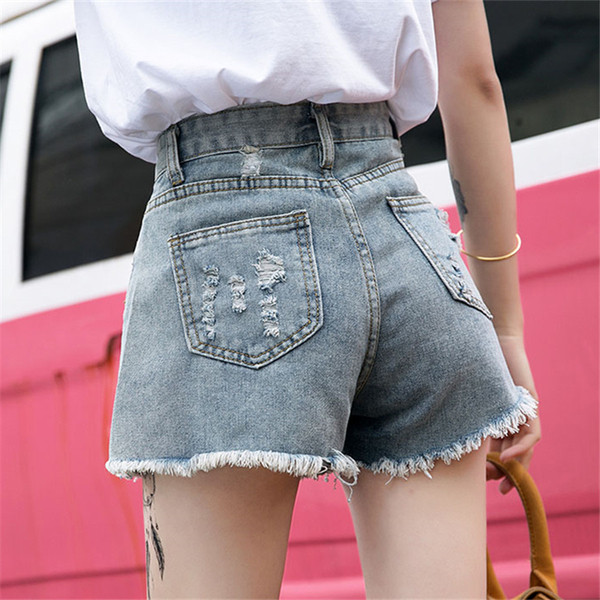 Pantaloni scurți de damă actuali cu talie înaltă și motive rupte în trei culori