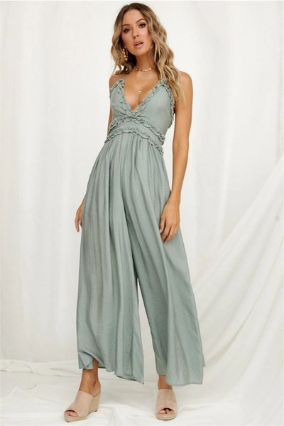 Модерен дамски гащеризон с V-образно  деколте в няколко цвята