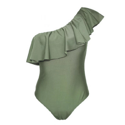 Costum de baie elegant, cu o curea în culorile roz, verde și negru