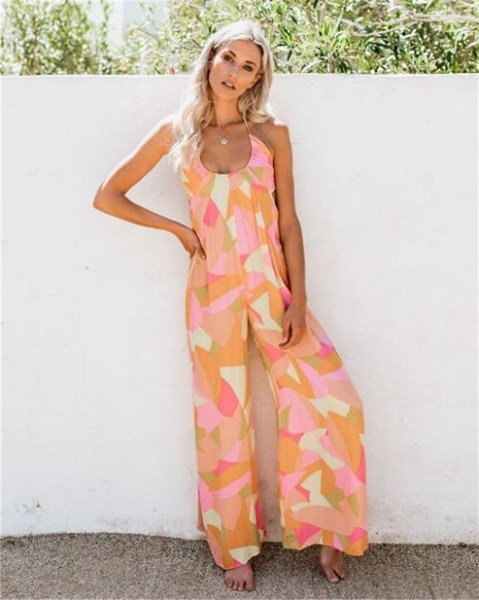 Γυναικεία ολόσωμη φόρμα  με χρωματιστές τιράντες