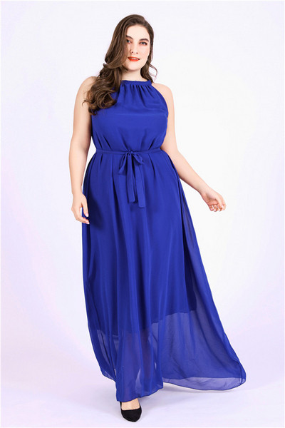 Официална дамска рокля с колан в син и черен цвят