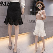 Fusta de dama eleganta din dantela in alb si negru