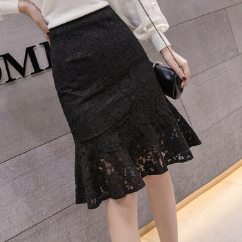 Fusta de dama eleganta din dantela in alb si negru