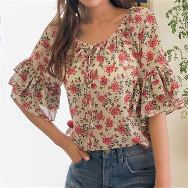 Bluză de damă modernă cu model floral în două culori