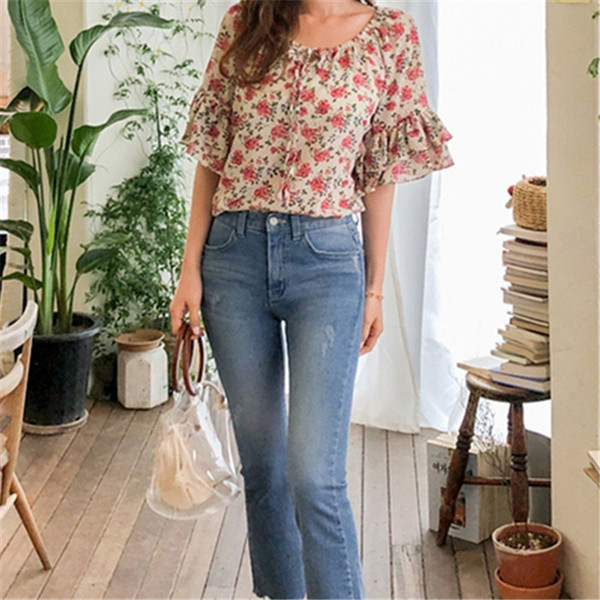 Bluză de damă modernă cu model floral în două culori