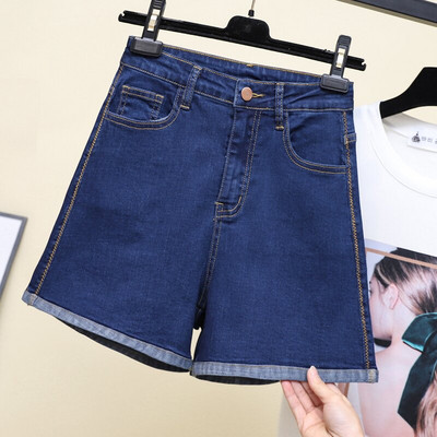 Blugi scurti de dama cu talie inalta si marimi pana la 5XL in albastru si negru