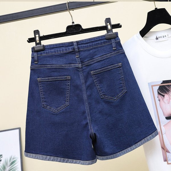 Blugi scurti de dama cu talie inalta si marimi pana la 5XL in albastru si negru