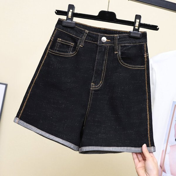 Blugi scurti de dama cu talie inalta si marimi pana la 5XL in albastru si negru