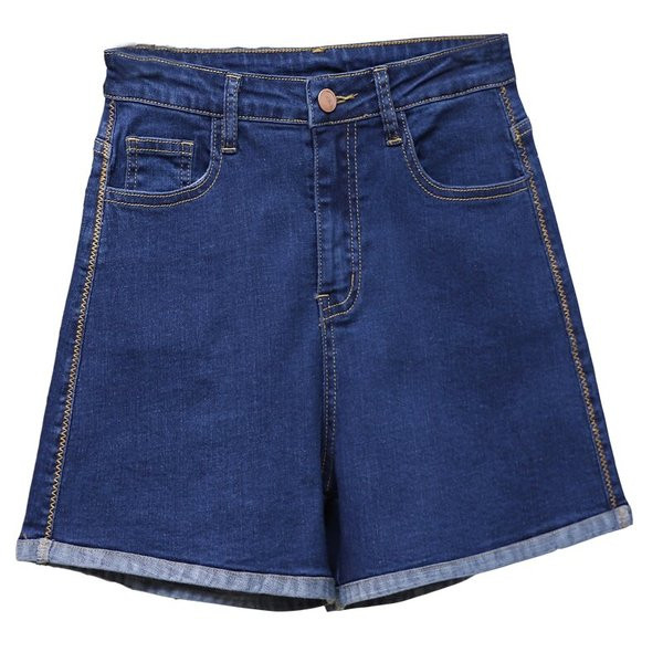 Blugi scurti de dama cu talie inalta si marimi pana la 5XL in albastru si negru