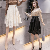 Стилна дамска дантелена пола с висока талия в бял и черен цвят