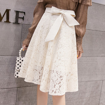 Стилна дамска дантелена пола с висока талия в бял и черен цвят