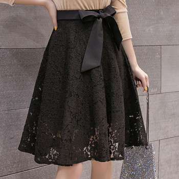 Стилна дамска дантелена пола с висока талия в бял и черен цвят