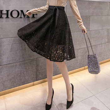 Стилна дамска дантелена пола с висока талия в бял и черен цвят