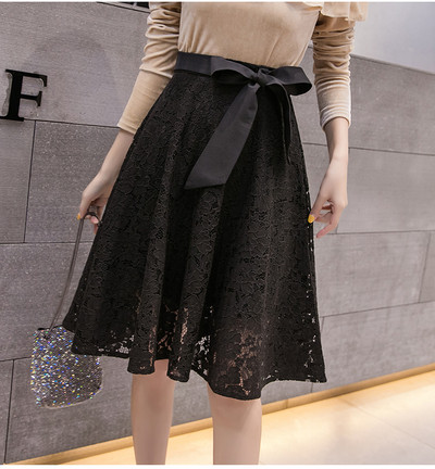 Стилна дамска дантелена пола с висока талия в бял и черен цвят