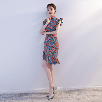 Rochie de dama cu aplicatie colorata - model asimetric