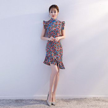 Rochie de dama cu aplicatie colorata - model asimetric