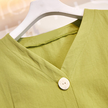 Rochie elegantă de damă, cu decolteu în V și nasturi de culoare verde