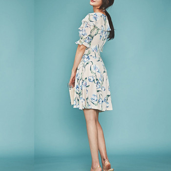 Rochie elegantă de damă, cu mâneci scurte și model floral