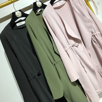 Дамско пролетно - есенно яке с дълъг ръкав и връзки на талията