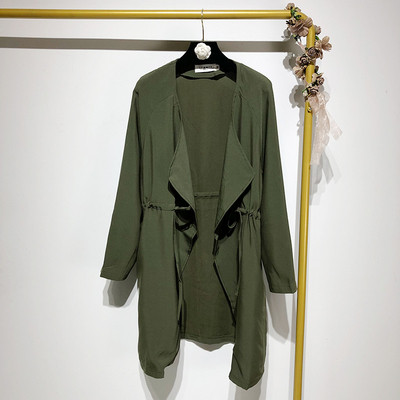 Дамско пролетно - есенно яке с дълъг ръкав и връзки на талията