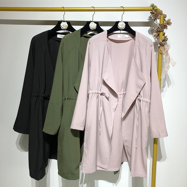 Дамско пролетно - есенно яке с дълъг ръкав и връзки на талията