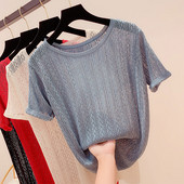 Bluză de damă modernă tricotată cu mâneci scurte în mai multe culori