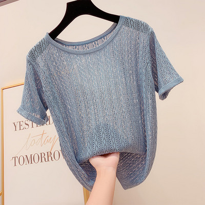 Bluză de damă modernă tricotată cu mâneci scurte în mai multe culori