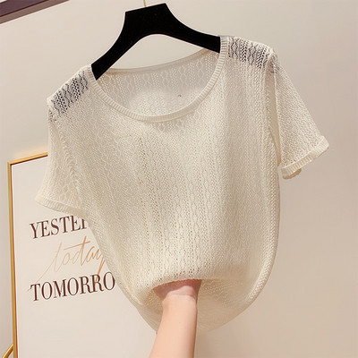 Bluză de damă modernă tricotată cu mâneci scurte în mai multe culori