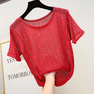 Bluză de damă modernă tricotată cu mâneci scurte în mai multe culori