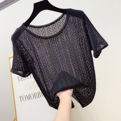 Bluză de damă modernă tricotată cu mâneci scurte în mai multe culori