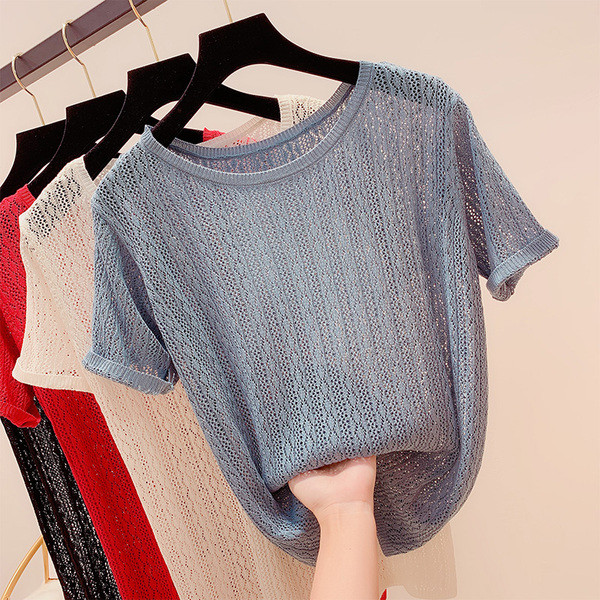 Bluză de damă modernă tricotată cu mâneci scurte în mai multe culori