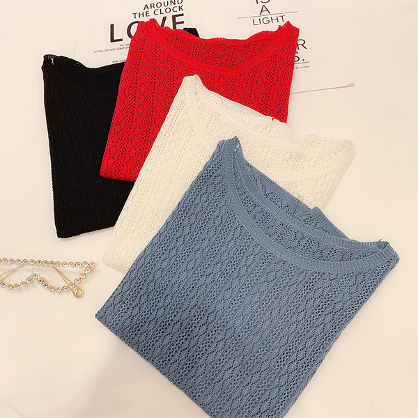 Bluză de damă modernă tricotată cu mâneci scurte în mai multe culori