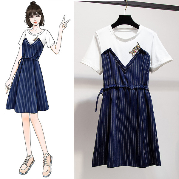 Модерна дамска рокля с къс ръкав и бродерия с размери до 5XL