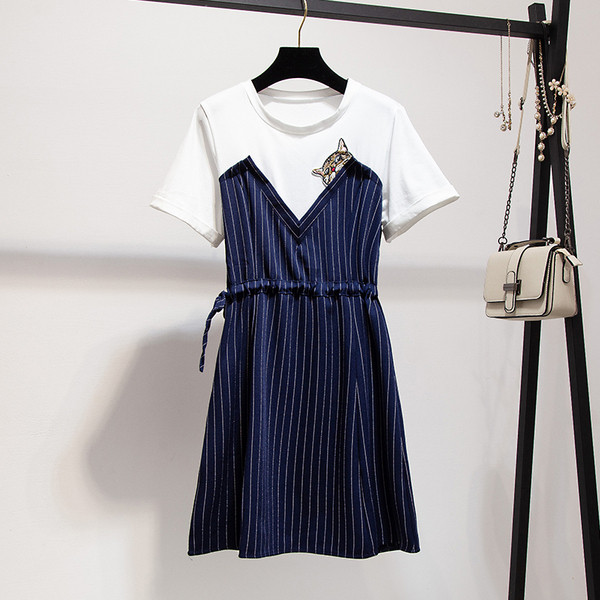 Модерна дамска рокля с къс ръкав и бродерия с размери до 5XL