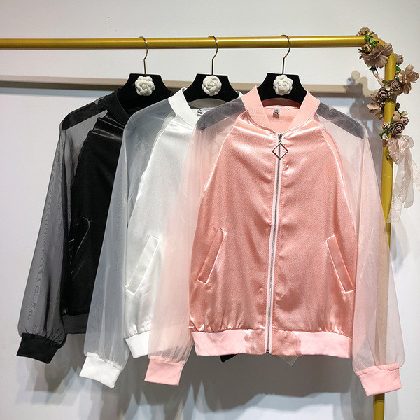 Geaca subtire de dama cu maneci din tul in trei culori