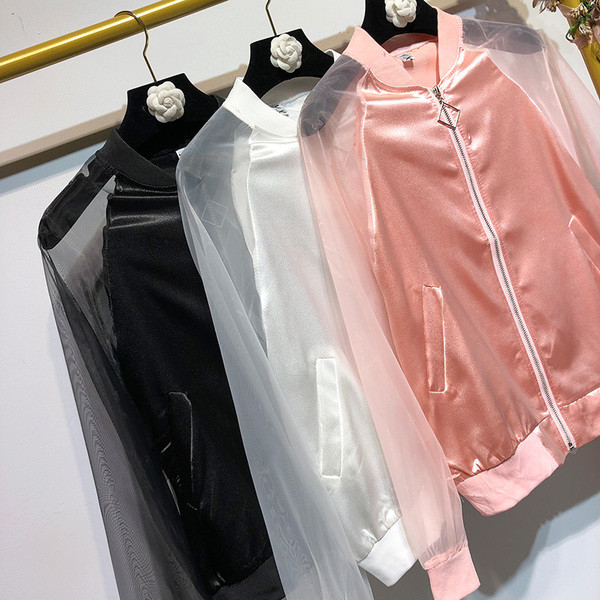 Geaca subtire de dama cu maneci din tul in trei culori