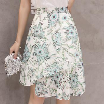 Fusta de dama moderna cu motive florale in doua culori