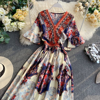 Rochie de dama colorata cu decolteu in V in doua culori