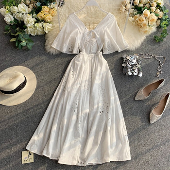 Rochie de dama cu maneci lotus in alb si dantela