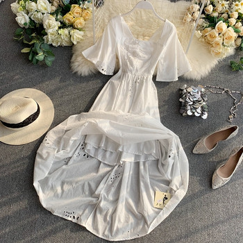 Rochie de dama cu maneci lotus in alb si dantela