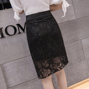 Fusta de dama eleganta din dantela in doua culori cu talie inalta