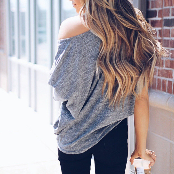 Tricou casual de damă cu decolteu O în culoarea gri