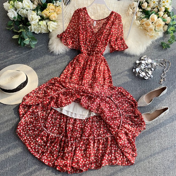 Rochie de dama cu model floral in doua culori