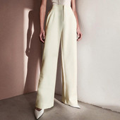 Pantaloni eleganti de dama model lat cu talie inalta in alb-negru