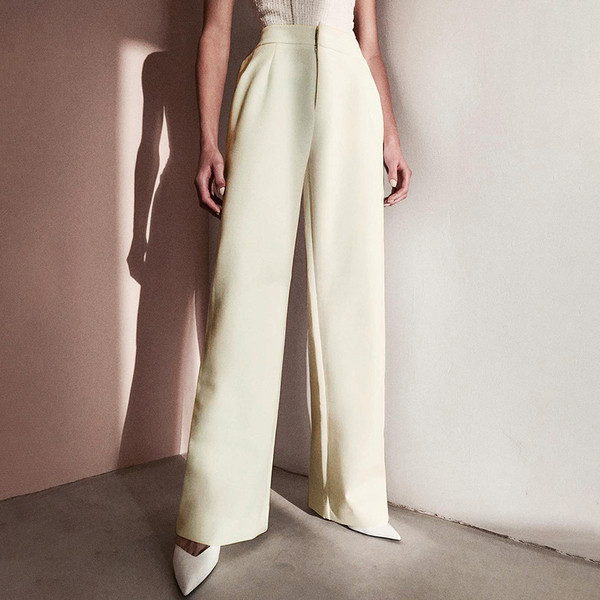 Pantaloni eleganti de dama model lat cu talie inalta in alb-negru