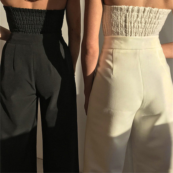 Pantaloni eleganti de dama model lat cu talie inalta in alb-negru