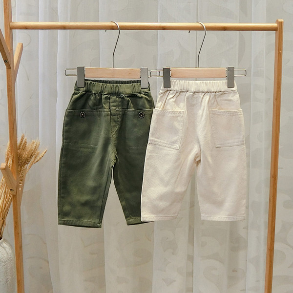 Pantaloni moderni pentru copii pentru baieti - verde si bej