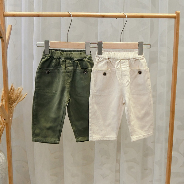 Pantaloni moderni pentru copii pentru baieti - verde si bej