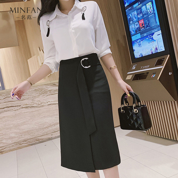 Fusta lunga de dama eleganta cu talie inalta in negru